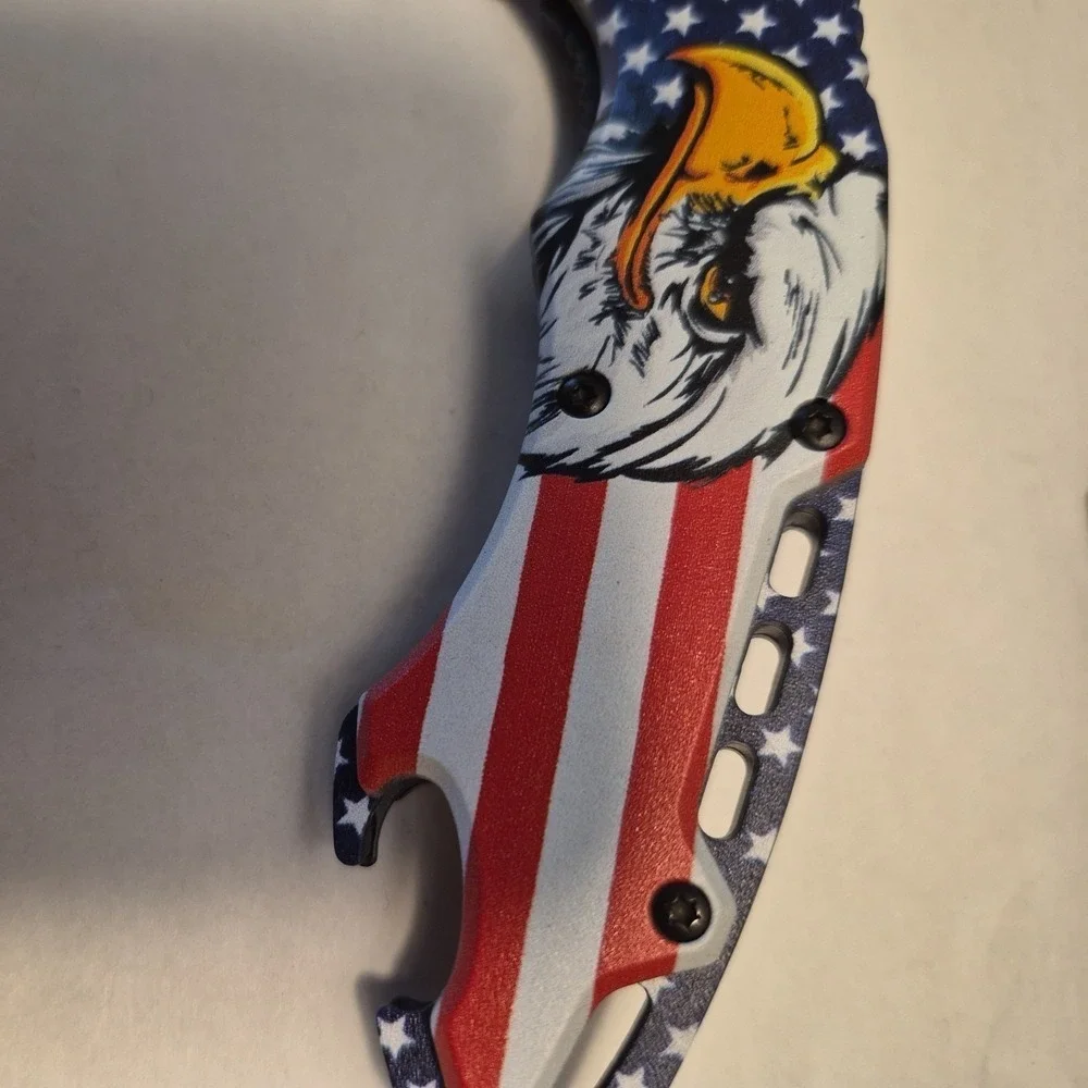 PatriotAddict USA Eagle Knife Tactical Folding Drop Point Red White Blue